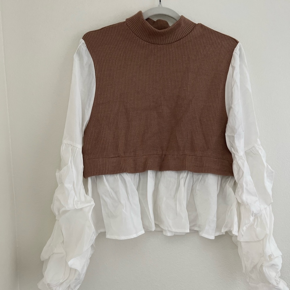 Anthropologie sweater white blouse combo top XL